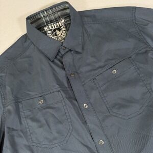 Kuhl Stealth Shirt Mens Medium Blue Plaid Short Sleeve Snap Performance 7453